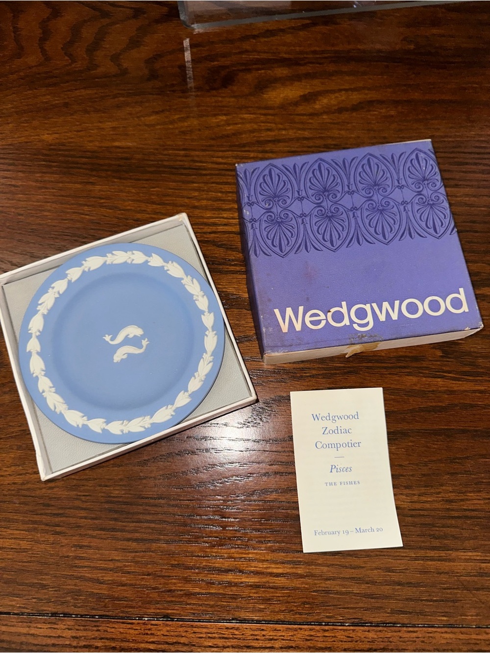 Wedgwood Pale Blue Jasperware Pisces Trinket Dish with White Relief